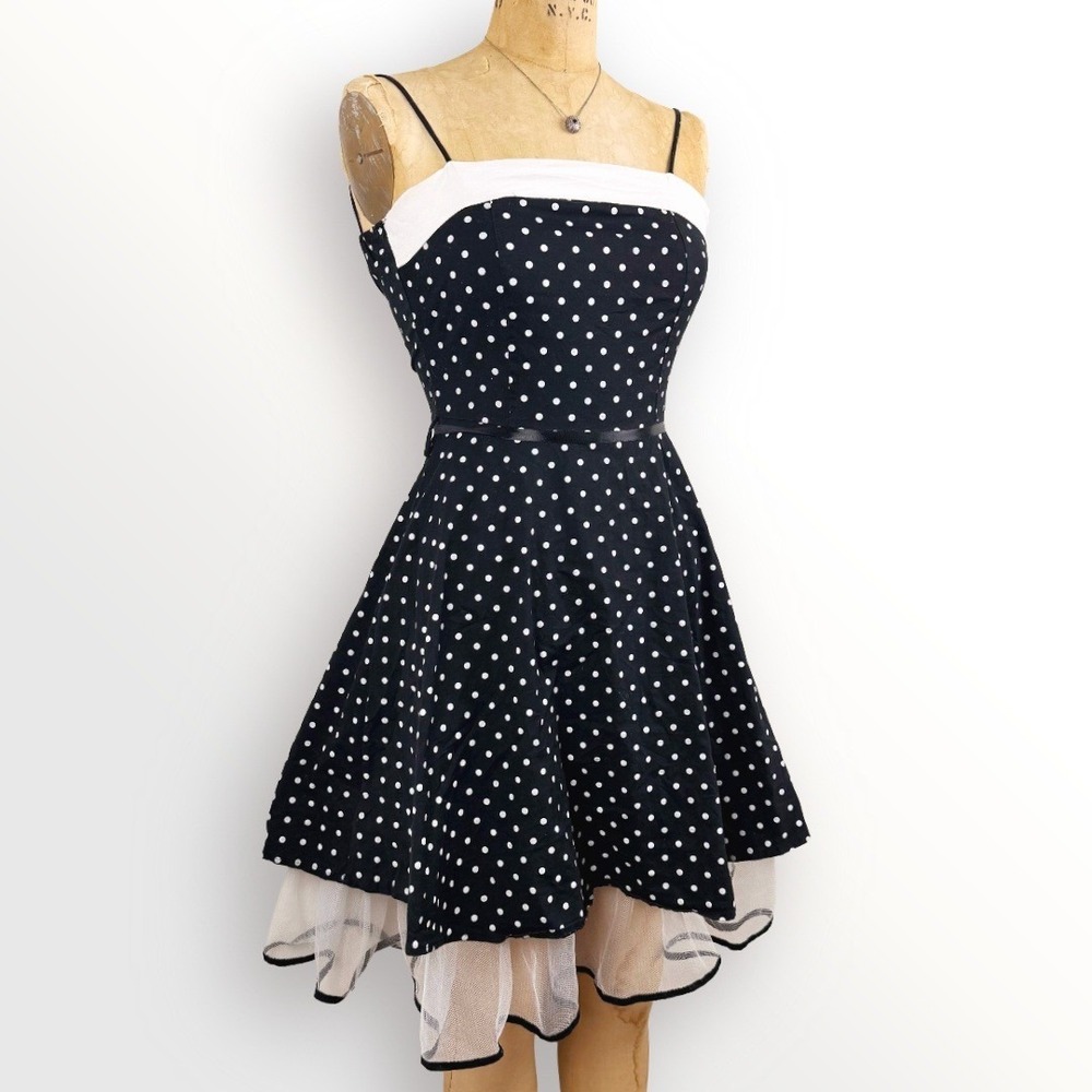 50s Style Polka Dot XS Fit Flare Dress Tulle Hem Pinup Retro Classic Party